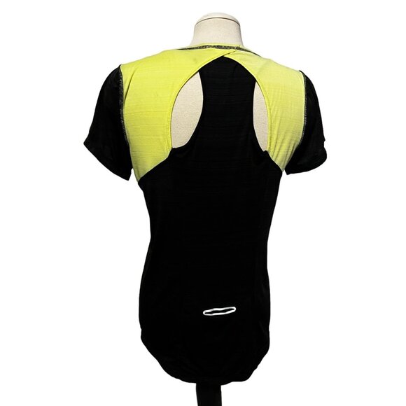 Reebok Black Short Sleeve Racerback Active Shirt Sz Large Womens Black & Yellow - Picture 5 of 14